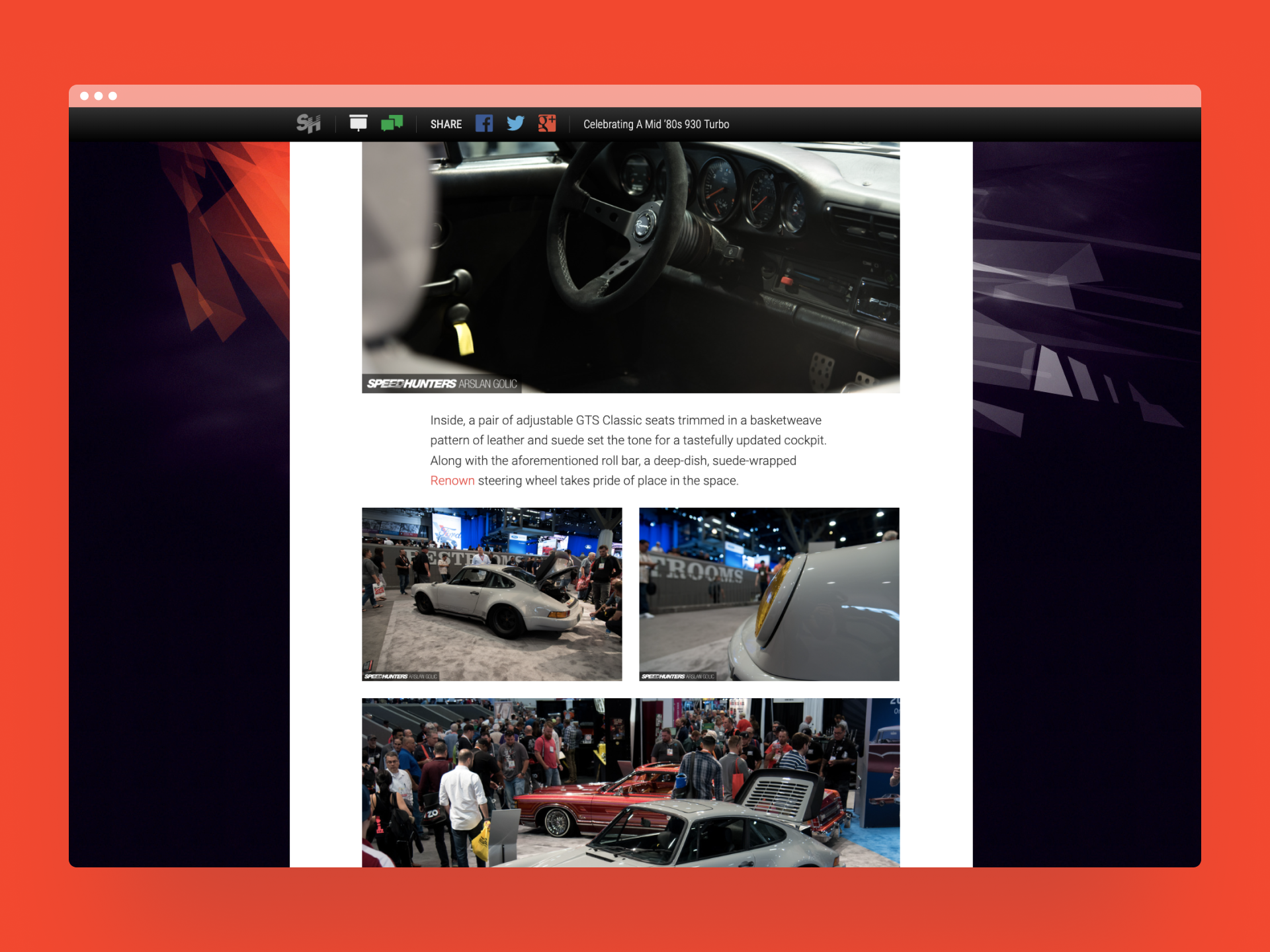 Article and gallery mock of Speedhunters website.