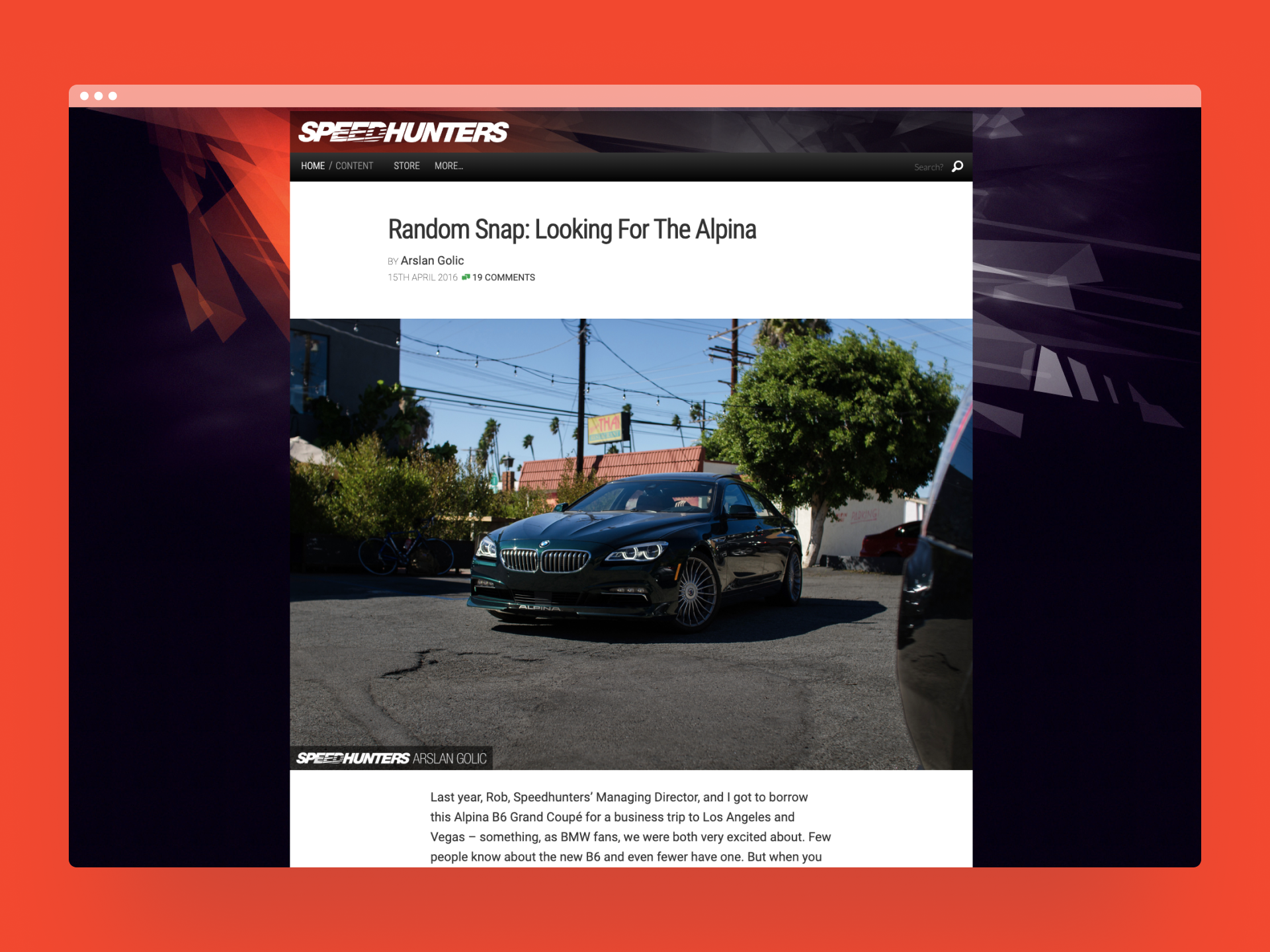 Article page for Speedhunters.